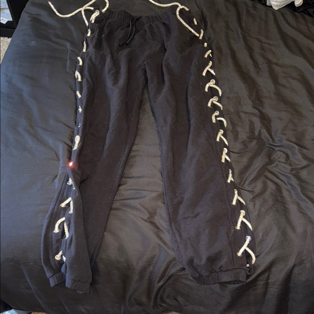 Stylish Black Joggers with Lace Detailing